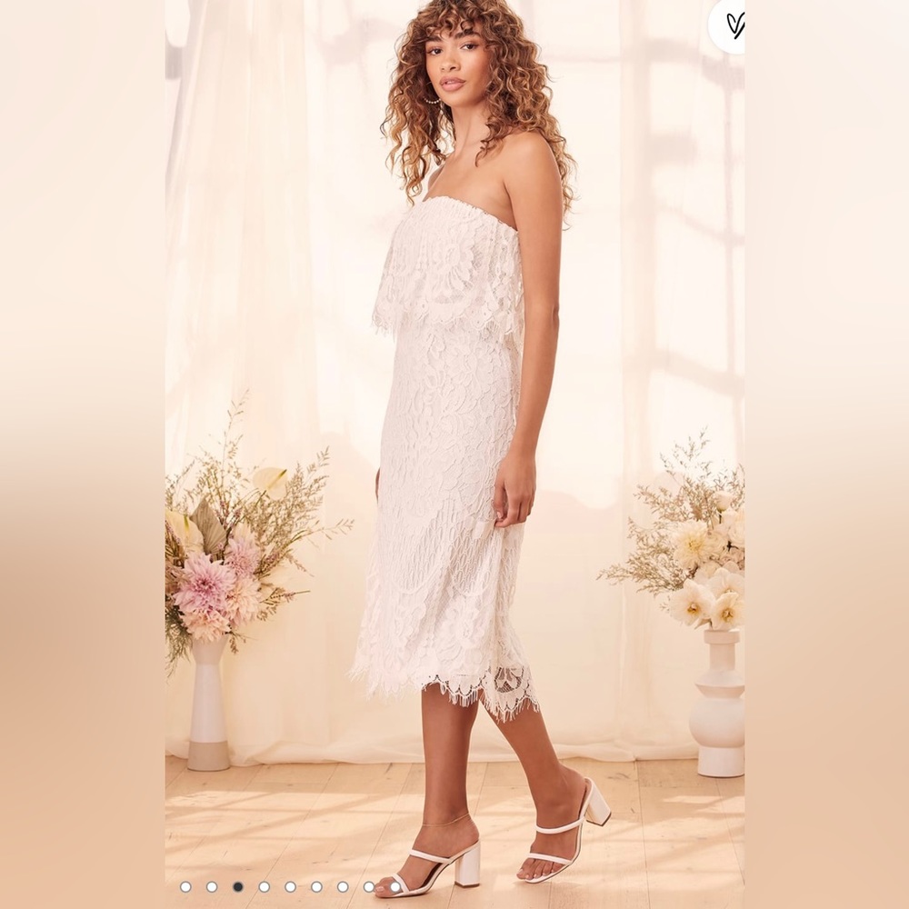 Lulu’s Delia White Lace Strapless Midi Dress size Medium - Picture 7 of 16